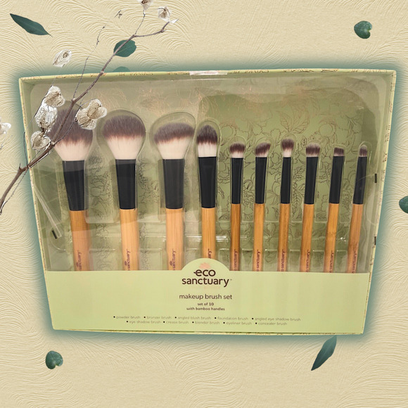 Eco Sanctuary Make Up Brush 10pc Set Bamboo Handles Powder Bronzer Concealer Eye - Picture 13 of 16